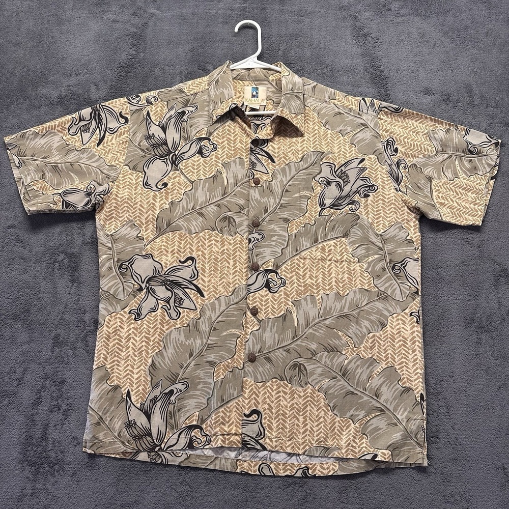 Kahala Hawaiian Shirt Mens Large Aloha Floral Button Up Rayon Linen Cotton Blend